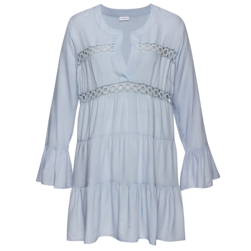 NWT Lascana Elegant Light Blue Flowy Dress with Crochet Trim